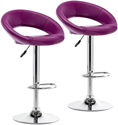 Vogue Furniture Direct Adjustable Bar Stools, Modern Cute PU Leather Swivel Barstools with Hollow Back, Airlift Counter Height Bar Chairs for Kitchen Dining Pub Cafe, Set of 2 (Purple)