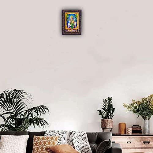 Image of Hawai Goddess Gruha Laxmi Photo with Engineered Wood Wall Hanging Home Decor Religious Photo Frame for Worship Use, 8.5x7inch SFDI286BLKFRM
