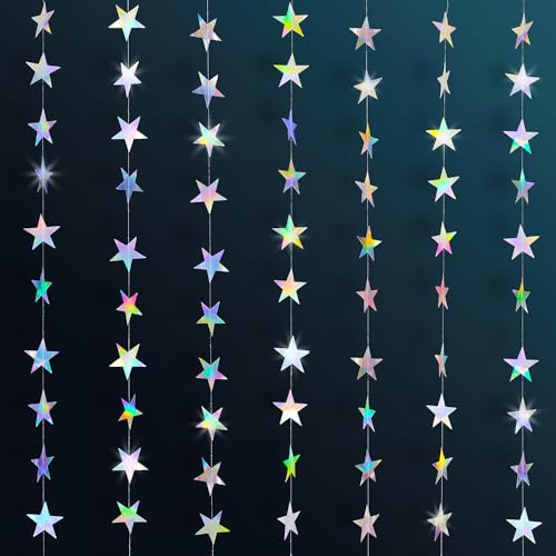 Laser Streamer Twinkle Star Backdrop Hanging Garland, 52Ft Shining Sparkling Star Holographic Banner for Birthday Bridal Baby Shower Halloween Wedding Party Decoration Supplies