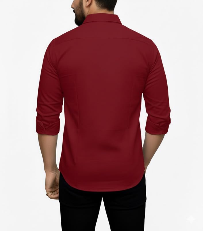 Image of DEELMO Men's Classic Cotton Blend Slim Fit Shirt || Full Sleeve Button-Down Casual Shirt with Dual Flap Pockets || Soft Breathable Fabric || Ideal for Office Party and Everyday Wear