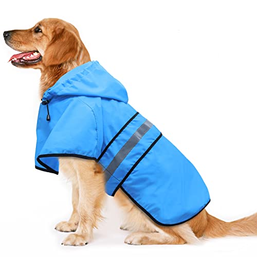 Candofly Dog Raincoat Hooded Poncho - Adjustable Waterproof Dog Rain Jacket Lightweight Reflective Dog Rain Coat Pet Slicker For Small Medium Large Dogs (Large, Sky Blue) #TOP4