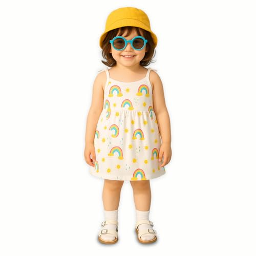 Image of Kidbea Organic Cotton Baby Girl Dresses | Muslin Frock for Girls | Soft Breathable Cute Printed Summer Wear Clothes with Tie-Up Shoulders