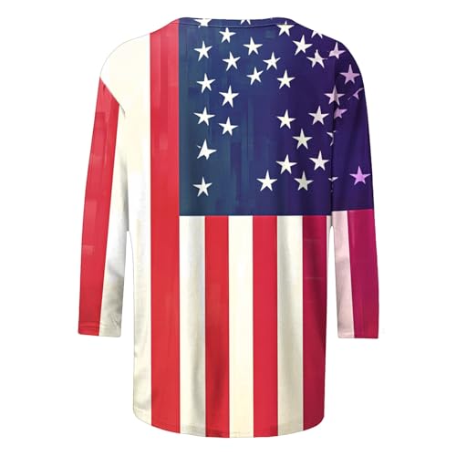 Image of Fourth of July Shirts for Women 3 /4 Sleeve Summer Tops American Flag Print T Shirt Patriotic 4th of July Shirts 2025