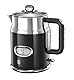 Russell Hobbs Wasserkocher [1,7l, 2400W] Retro Schwarz & polierter Edelstahl (Schnellkochfunktion, Wassertemperaturanzeige im Retrodesign, außenliegende Wasserstandsanzeige) Vintage Teekocher 21671-70