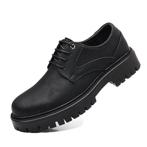 Mens Leather Platform Lug Sole Oxford Shoes Fashion Lace Up Chunky Heel Comfortable Anti-Slip Business Derby Shoes for Dress Wedding Formal Work
