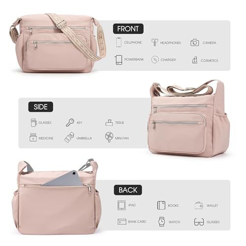 Image of Crossbody Bag for Women, Large Lightweight Nylon Shoulder Purse for Travel | Trendy Crossbody Purse with Roomy Multi-Pocket Design, Large Capacity, Waterproof for Everyday Use, Shopping, Work & Weekend