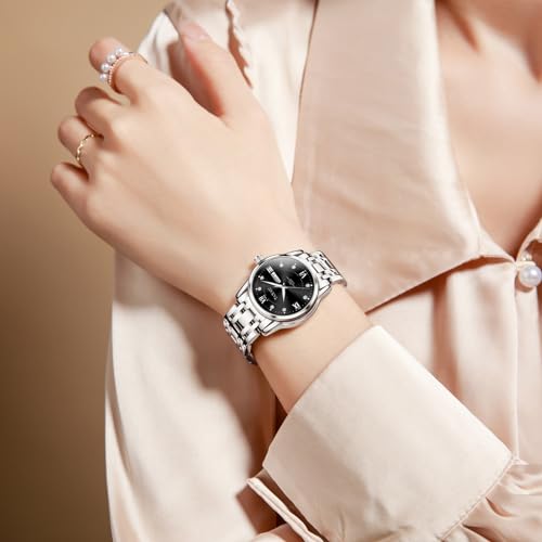 Taxau Watches for Women Luxury Diamond Women Watch Waterproof Stainless Steel Women's Wrist Watches for Small Wrist Luminous Business Dress Ladies Watch Minimalist Casual with Day Date Black Face by Taxau - Used condition - Image 2