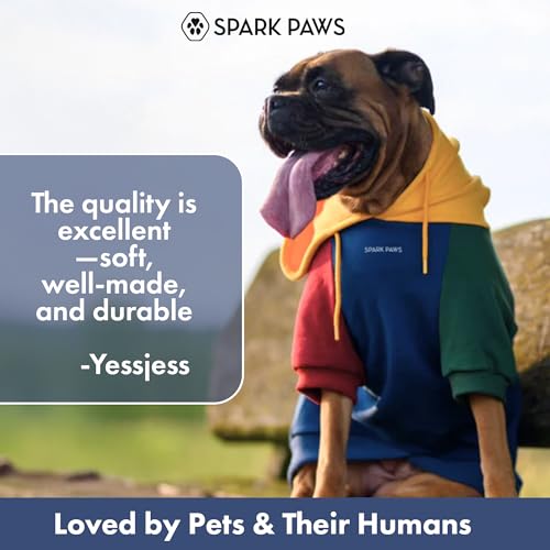 Image of Spark Paws Dog Hoodie - Premium Dog Sweater for Small, Medium, and Large Dogs | Warm Outfits for French Bulldogs, Pitbull, Puppy, Winter Jacket Alternative - Primary Color Block - XL