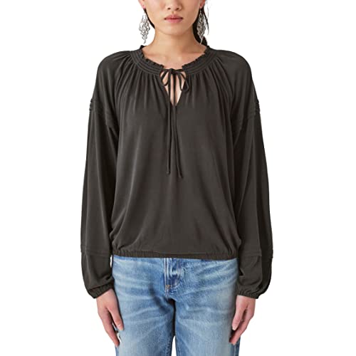 Lucky Brand Women's Sandwash Blouson Top, Jet Black, X-Large #TOP17
