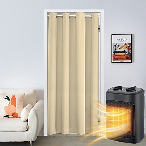 SK Studio Rideau Occultant Isolant Thermique, Rideaux à Oeillets Anti Froid Rideau Séparation de Pièce Anti Bruit pour Salon et Cuisine Beige, 86x203cm Cover