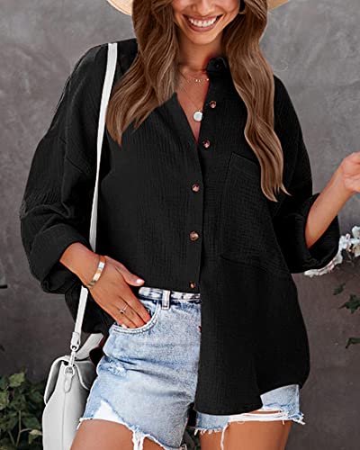 Image of NOLLSOM Casual Shirts for Women Long Sleeve Button Down Blouses Fall 2026 Solid Color Trendy Tops with Pocket
