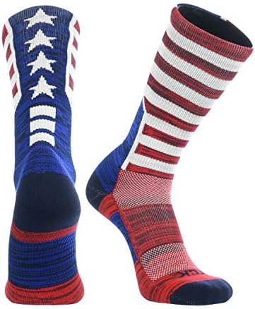 TCK Old Glory USA Flag Crew Socks (Red/White/Blue, Large)