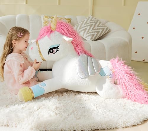 IKASA Giant Unicorn Stuffed Animal Plush Toy,Large Big Jumbo Soft Toys,43' Huge Cute Plushy Fluffy Plushie,Gifts for Kids Girls Girlfriend Children