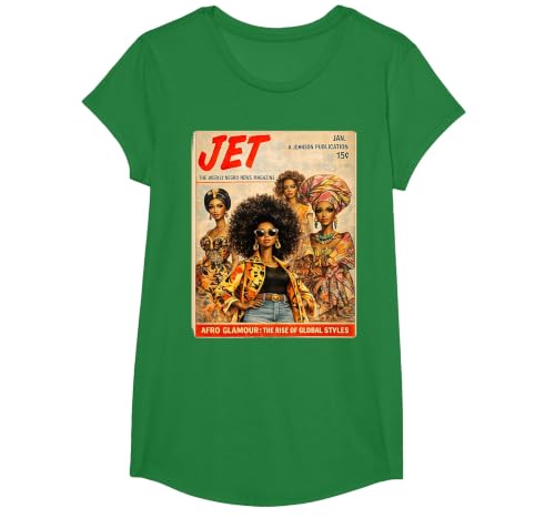 Afro Glamour – Vintage Black Women Cover Art T-Shirt, Girls, Kelly Green, Large