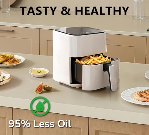Image of Air Fryer 3.17QT with Clear Window, Simple Operation Airfryer Non-Stick Basket Dishwasher Safe, Square Airfryer, Air Fry, Roast, Reheat, Dehydrate, Steam, 400F Rapid Air Crispy Technology, White