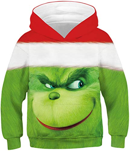 PADOLA Pull Noël Enfant Garçon Vetement Impression en 3D Sweat Sweat à Capuche Manche Longue(S, Green 2) Cover