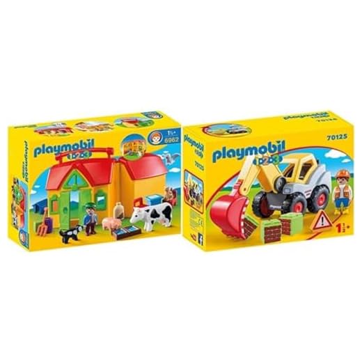 PLAYMOBIL 1.2.3 Granja Maletín, A Partir De 1.5 Años (6962), Color, Modelo Surtido + -70125 1.2.3 Pala Excavadora, Multicolor, Talla Única (70125), Color/Modelo Surtido