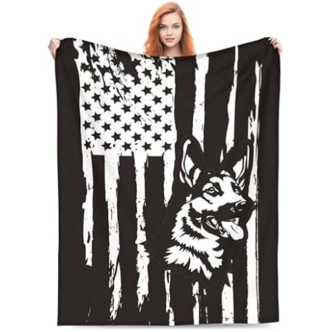 Usa Flag Themed German Shepherd Dog Throw Blanket Soft Cozy Warm Fuzzy Plush Fleece Blankets For Home Decor Couch Sofa Bed,German Shepherd Lovers Flannel Blanket Gifts For Men Women Kids Girls 80"X60" Cover