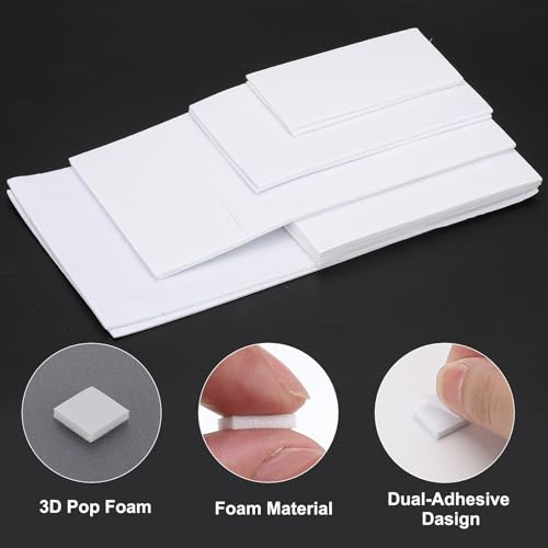 PATIKIL 1750Stk/ 12 Blätter Schaum Punkte Quadrate 6 Größe Rechteck Form 3D Doppelklebe Schaum Klebebänder Halterung für Basteln Kunst Büro Bedarf Weiß