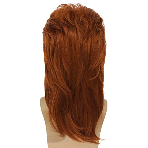 Image of Swiking Orange Mullet Wig for Men Retro 70s 80s Disco Rocker Curly Punk Party Halloween Cosplay Costume Full Wigs (Orange)