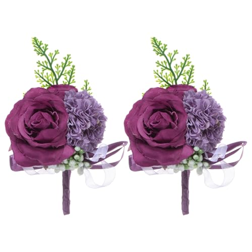 M METERXITY 2-Pack Boutonnieres for Men, Artificial Rose Flower Men Pocket Boutonnieres with Pin for Wedding/Anniversary/Formal Party [Dark Purple]