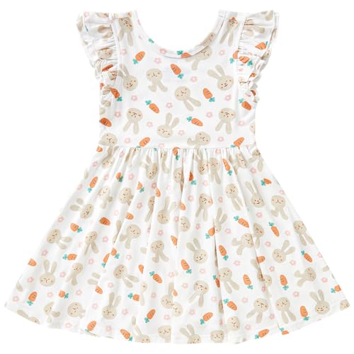 pureborn Toddler Girl Viscose from Bamboo Dress Ruffled Sleeve Playwear Twirl Dresses Rabbit 4T