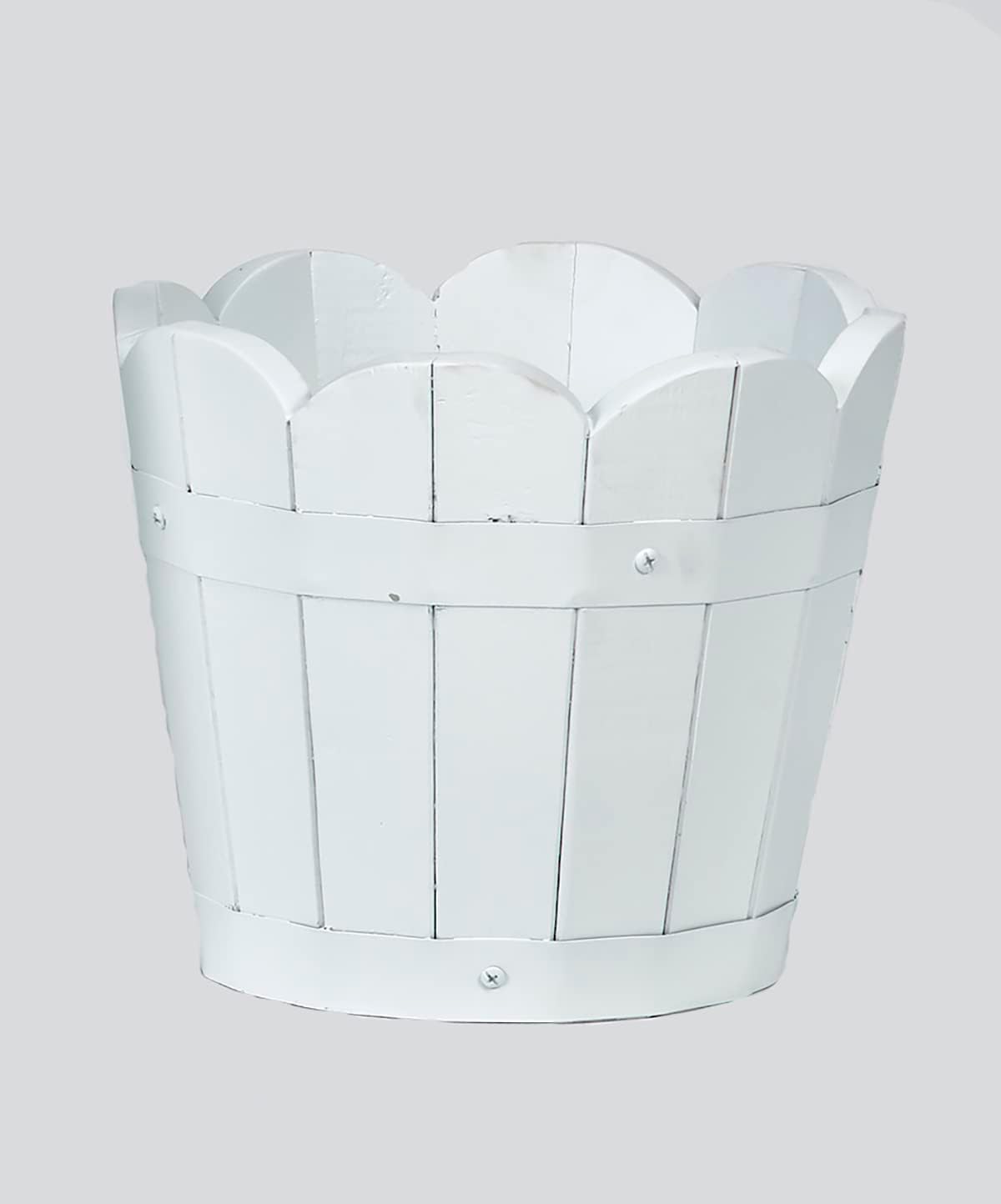 Worth Imports White Round Curved Acacia Wood Planter 7.5" x 7.5" x 7"