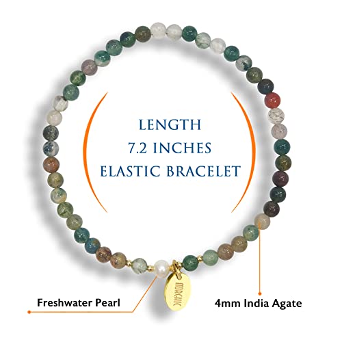Morchic 4Mm India Agate Gemstone Beads Stretch Bracelet For Women, Freshwater Pearls Beads, Energy Gem Series Birthday Gift 7.2” #TOP2