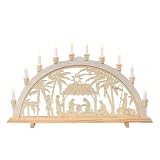 XXL Schwibbogen Leuchterbogen Schwippbogen Lichterbogen Fensterbogen Fensterleuchter Weihnachtsbogen Schwibbogen mit Netzstecker Motiv Christi Geburt mit Spitzkerzen wechselbar, L/B/H 71 x 4 x 40 cm.