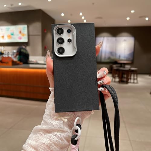Étui en cuir synthétique Samsung S21 FE noir avec lanière de transport