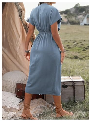Image of SOLY HUX Women's Plus Size Wrap V Neck Knot Side Midi Dress Short Sleeve Flowy Party Dresses