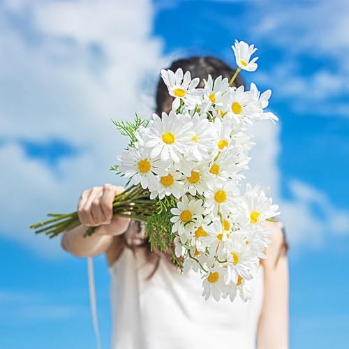 15 Bundles Artificial Flowers White Artificial Daisy Flowers UV Resistant Outdoor Fake Wildflowers with Stems Faux Greenery Shrubs Plants Arrangements for Wedding Decoration Home Garden Decoration