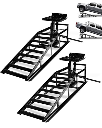 2 Pack 5T 11000lbs Hydraulic Car Ramps - Adjustable Height Low Profile Vehicle Lift Ramps for Cars, Trucks, and Trailers