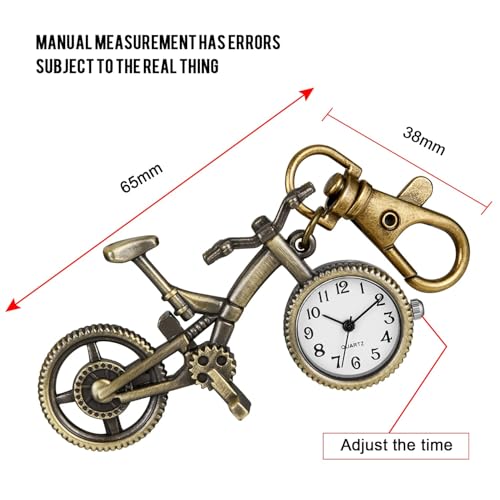 ساعة جيب صغيرة لطيفة على شكل دراجة للرجال من تزويق، ساعة جيب كلاسيكية كوارتز مع سلسلة مفاتيح
