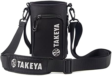 Takeya Hydrotex Easy Grip Bottle Sling - Water Bottle Carrier with Strap & Pockets - Bag Fits 64 oz Bottles - Great for Pickleball & Tennis Courts - Durable Bottle Bag with Carabiners