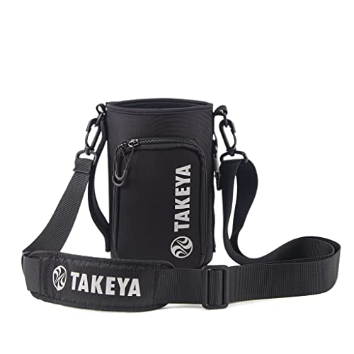 Takeya Hydrotex Easy Grip Bottle Sling - Water Bottle Carrier with Strap & Pockets - Bag Fits 64 oz Bottles - Great for Pickleball & Tennis Courts - Durable Bottle Bag with Carabiners