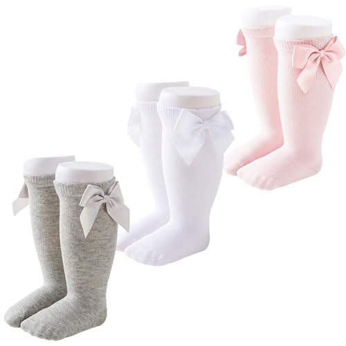 Image of Marchare Baby Girls Knee High Socks Baby Girls Bow Stockings Cotton Uniform Stockings Dress Socks