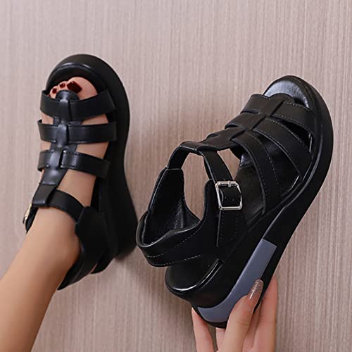 Women’s Summer Platform Wedge Heel Sandals Comfortable Leather Sandals Peep Toe Wedges Womens Slip On Sandals Size 8 1/2 #TOP3