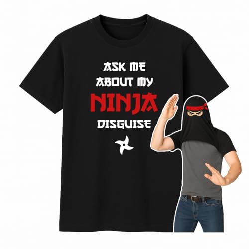 Funny Ninja Flip T-Shirt – “Ask Me About My Ninja Disguise” – Hidden Costume Gag Tee for Kids & Adults – Hilarious Shirt for Parties, Gifts & Cosplay (12 Years - 13 Years) Black