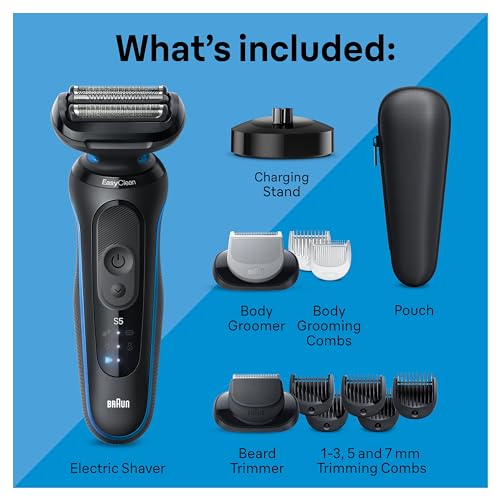 Braun Electric Shaver for Men, Series 5 5150cs, Wet & Dry Razor, Turbo Shaving Mode, Foil Shaver, with Beard Trimmer, Body Groomer and Charging Stand, Blue by Braun - Image 3