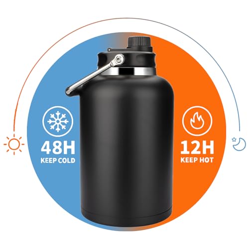 Zenbo One Gallon Jug with Straw, 128 oz Double Wall Vacuum Insulated Sports Water Bottle, Keeps Cold up to 48 Hours, Leak-Proof & Sweat-Proof Stainless Steel Water Jug for Gym, Outdoor & Camping