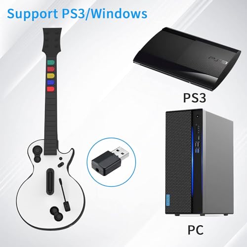 DOYO PC Guitar Hero Controller, Wireless PS3 Guitar Hero with Dongle for PC and PlayStation 3, Compatible with Guitar Hero, Rock Band, Clone Hero, Adjustable Strap (White) - Thumbnail 2