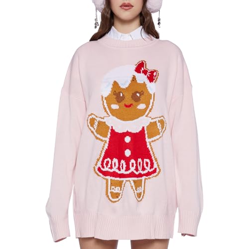 Dolls Kill Family Fables Oversized Sweater - Gingerbread Girl Graphic Knit Holiday Pullover4