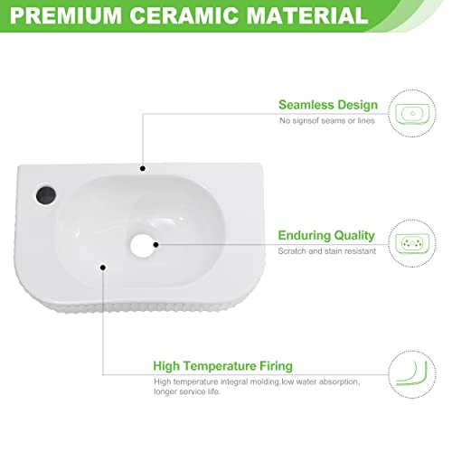 Hiomiestiy Bathroom Vessel Sink Rectangular Wall Mount Sink White Wall Mounted Bathroom Sink With Faucet And Drain White Porcelain Ceramic Washing Small Bathroom Vanity Sink #TOP2