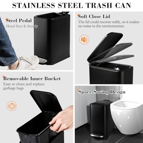Black Bathroom Accessories Set, 7 Pcs Matte Black Bathroom Accessory Set with Trash Can, Soap Dispenser, Toothbrush Holder, Soap Dish, Vanity Tray, Qtip Holder, Modern Bathroom Sets Complete Decor by Kasunting - Image 2