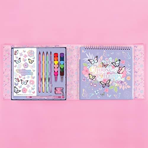 Three Cheers for Girls Butterfly Sketchbook & Drawing Kit - Art Set for Kids & Teens w/ Crayons, Colored Pencils, Pen & Storage Box - Childrens Art Supplies - Art Supplies Kit for Kids 6-8-10-12