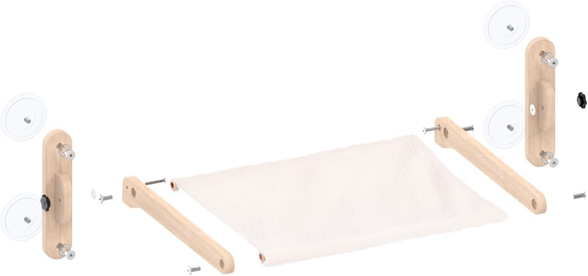 LuLu's World Cat Window Perch for Large Cats Inside - Foldable Solid Wood Cat Hammock with Ultra-Thick Faux Rabbit Fur, Sturdy Window Seat Holds 40lbs, Space Saving & Washable (Natural Wood)