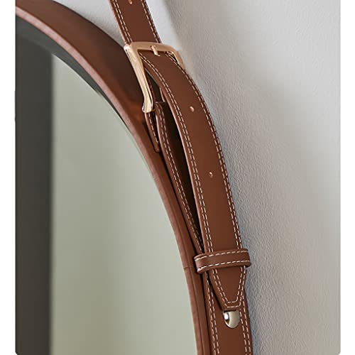 Rustic Leather Framed Round Hanging Mirror, Adjustable Leather Strap, Home Decor Wall Mounted Large Circle Decorative Shaving Mirror, Brown, For Entryway Bathroom Bedroom Washroom (Size : 70Cm) #TOP4