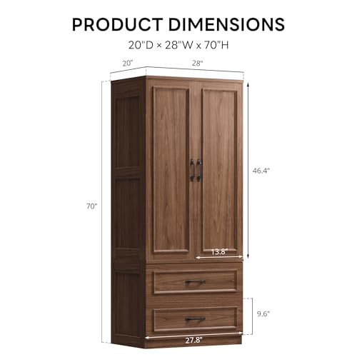 image for LIKIMIO Armoire Wardrobe Closet with 2 Doors and 2 Drawers 70