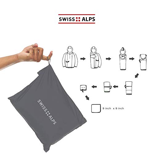Swiss Alps Mens Travel Packable Water-Resistant Lightweight Rain Set With Jacket And Pants, Seam Sealed, Graphite, Xl #TOP6
